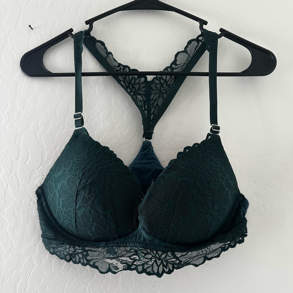 PINK Victoria's Secret Dark Green Lace Bra